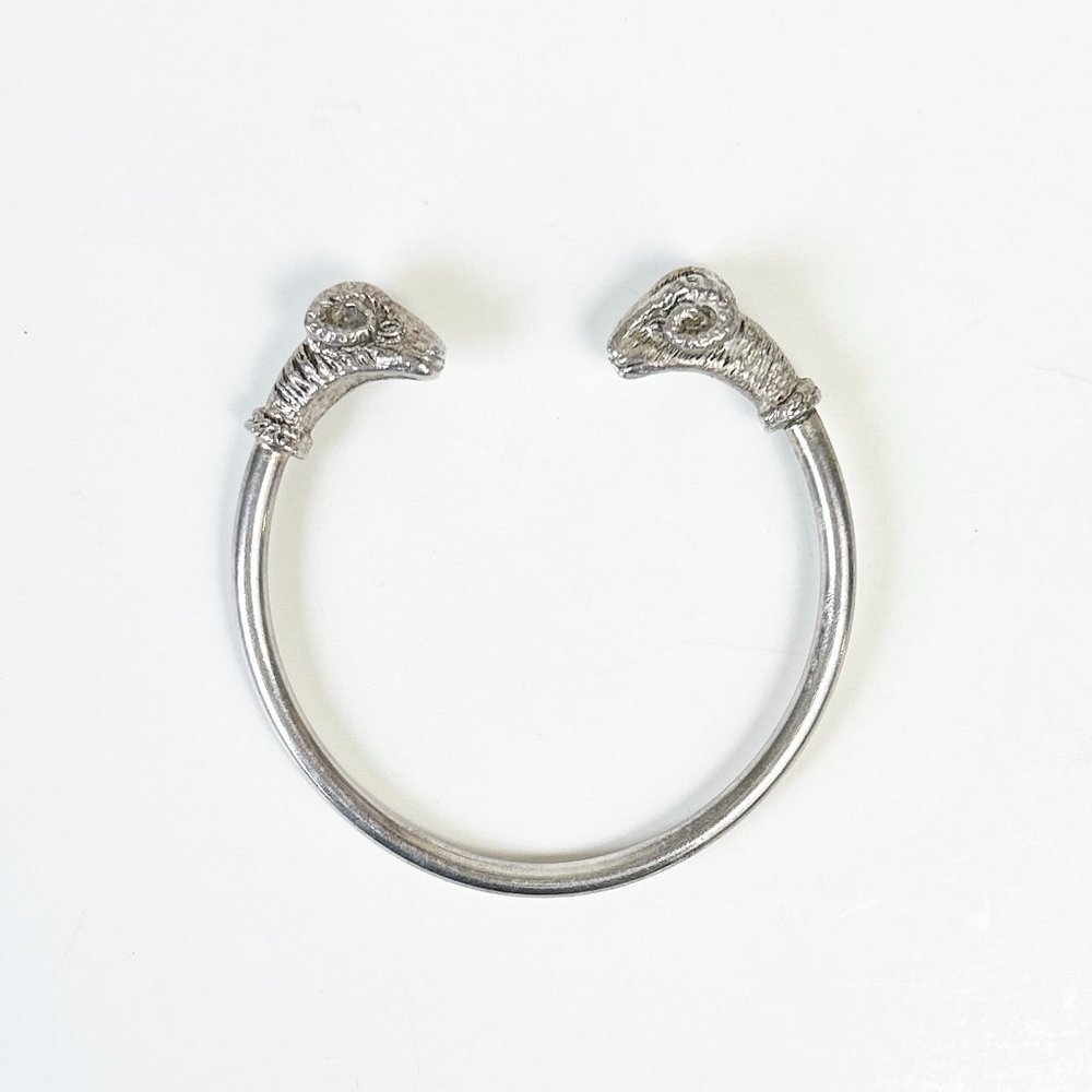 Antique Silver Rams Head Bangle Bracelet